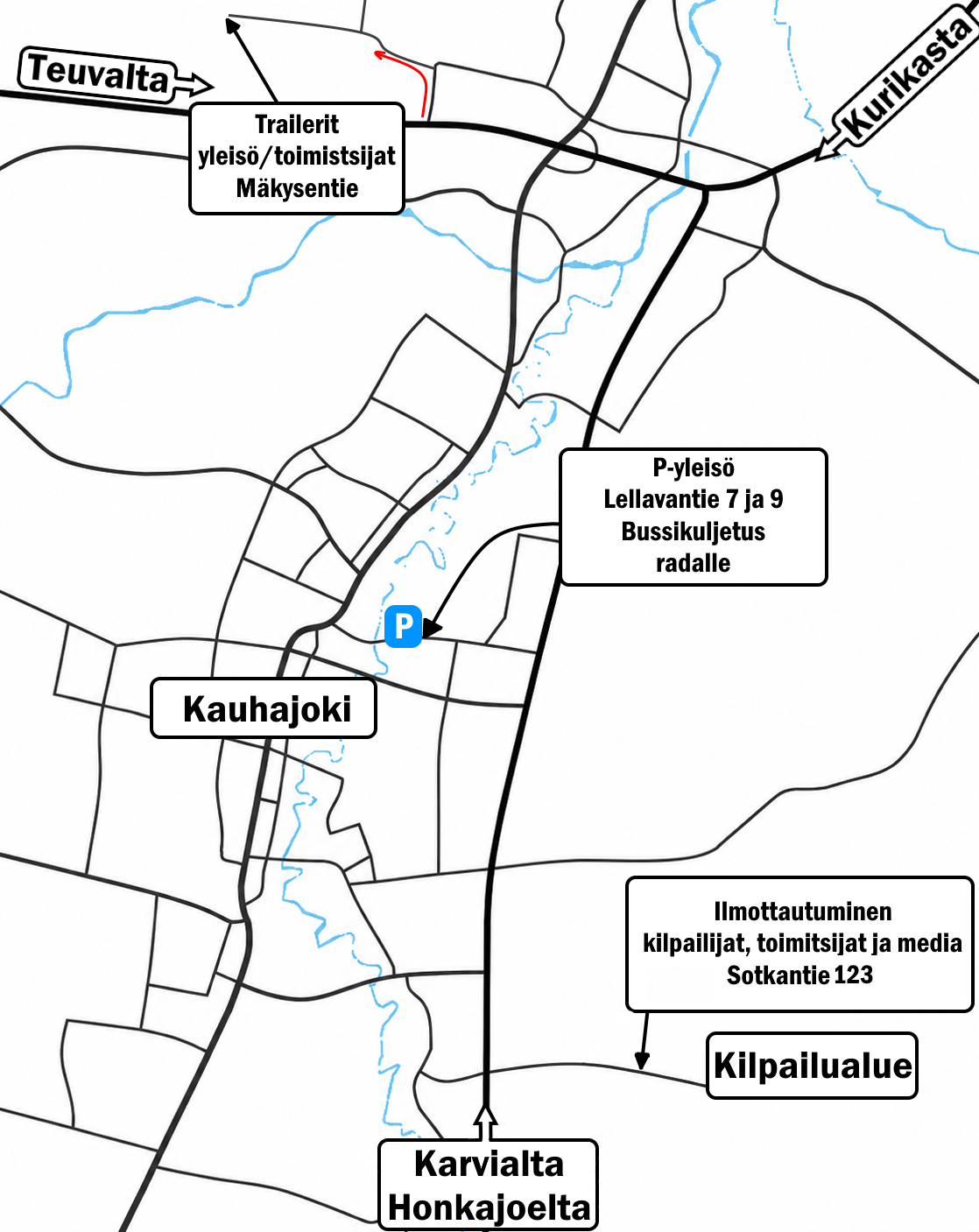 Saapuminen parkkipaikoille